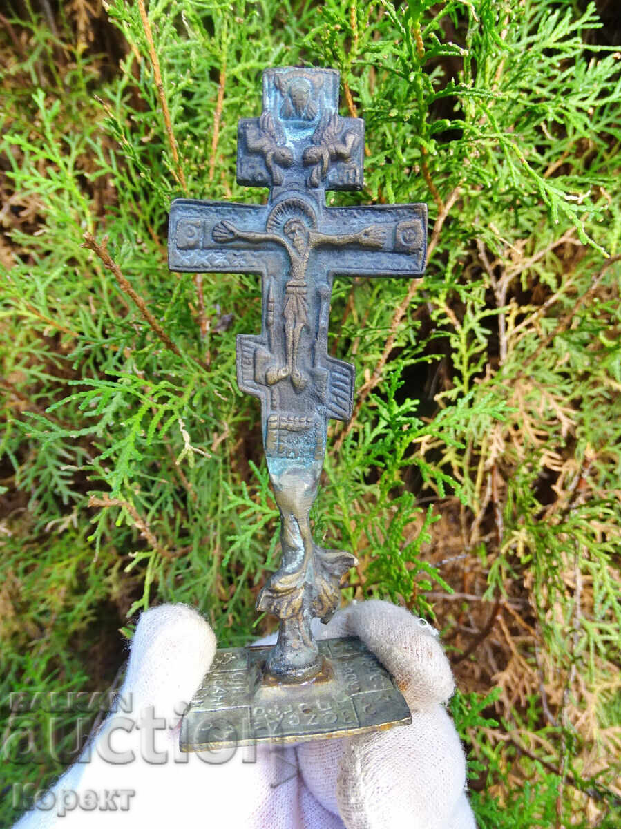 Old bronze ritual seal for prosphora, cross, crucifix 3