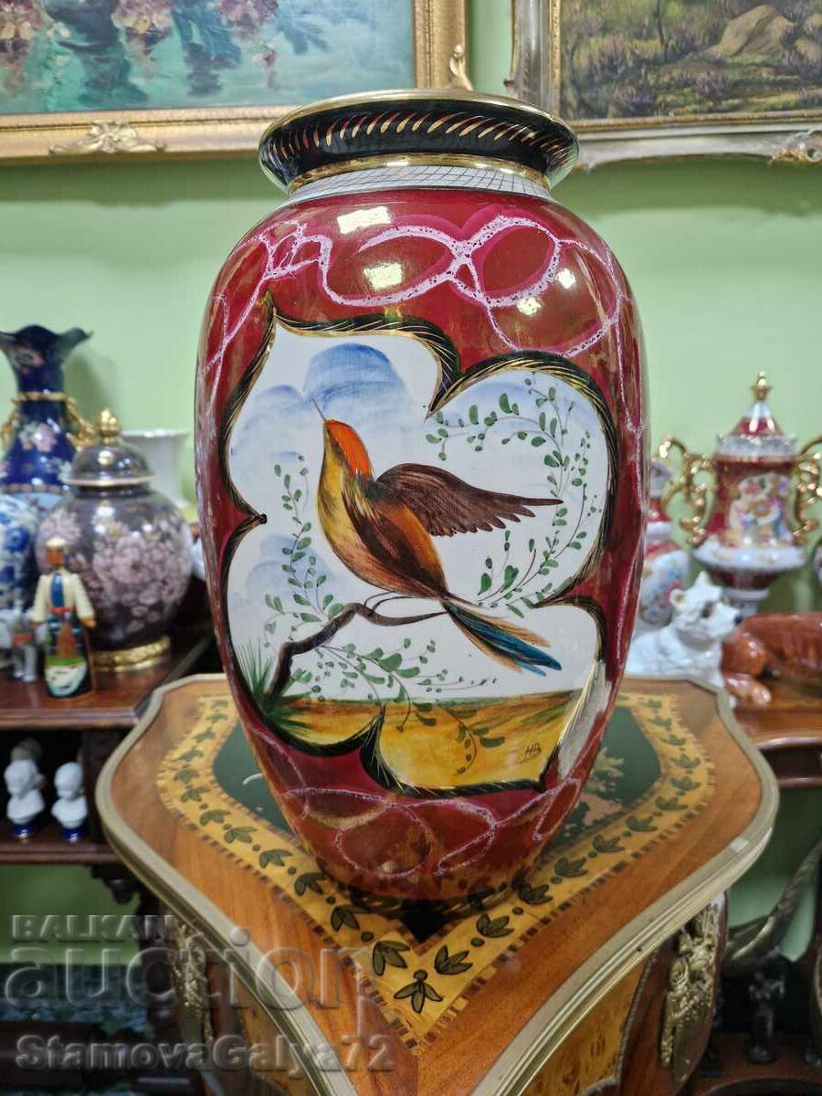 Huge Antique Belgian Porcelain Vase H.BEQUET