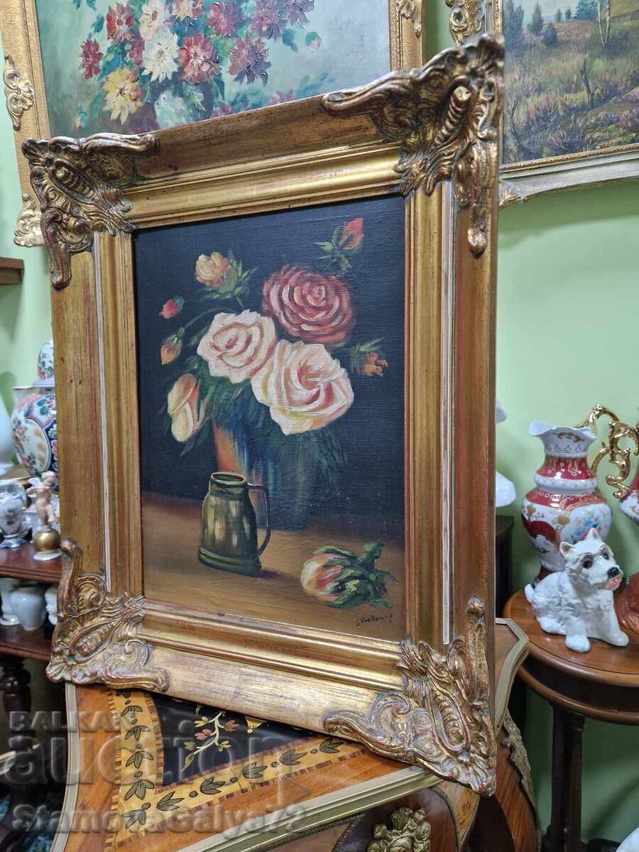 Παράδοση Νεκρή φύση αντίκα λάδι σε καμβά, συγγραφέας, πλαίσιο