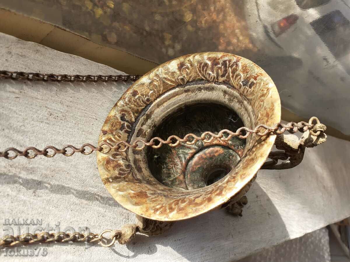 Παλιό μπρούτζινο κρεμαστό κερί θυμιατήρι - 5