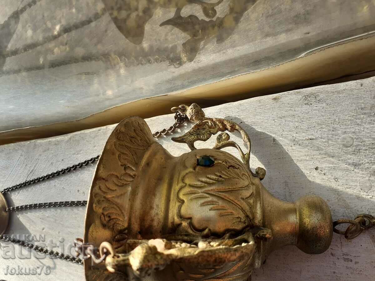 Παλιό μπρούτζινο κρεμαστό κερί θυμιατήρι - 7