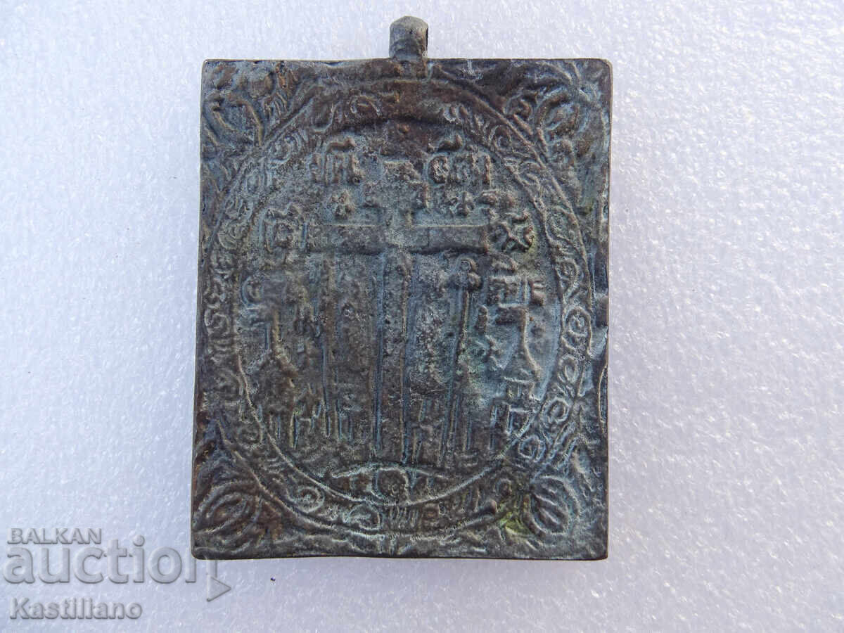 Veche icoană ortodoxă din bronz a Sf. Fecioare Maria - 6