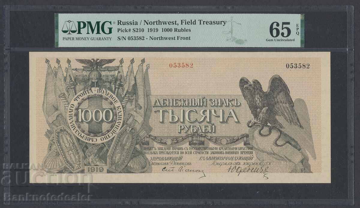 Russia North West 1000 Roubles 1919 Pick S210 PMG 65 EPQ