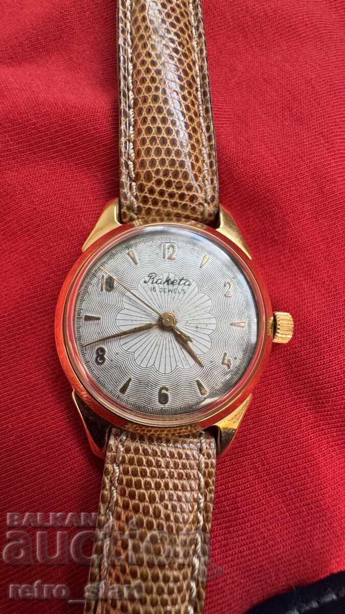 Ceas Raketa, placat cu aur 20 microni, funcționează!