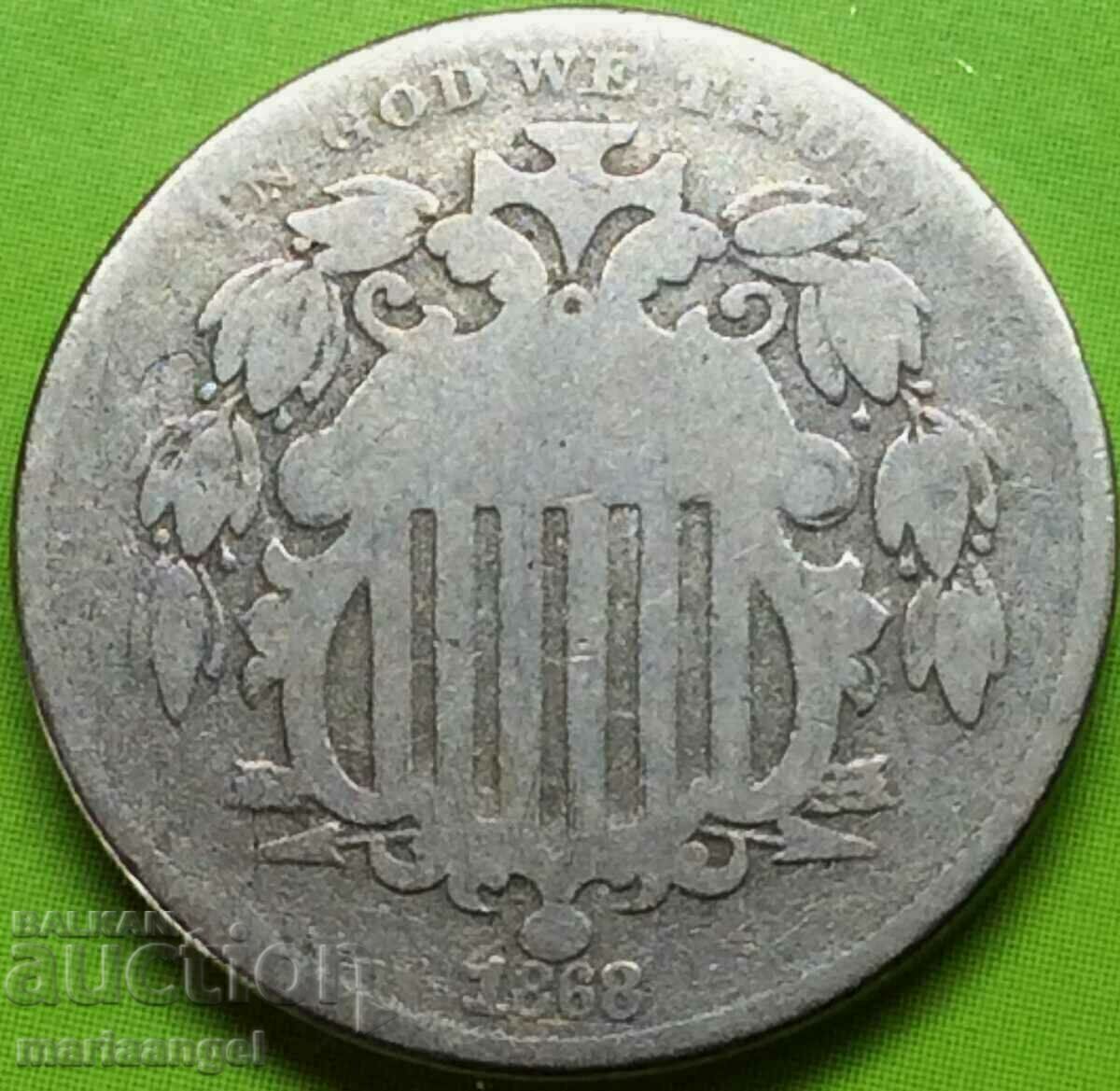 USA 5 Cents 1868 SHIELD Nickel 2 with price 28.00 BGN | € 14.32