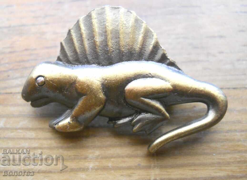 Broșă veche din bronz, dinozaur