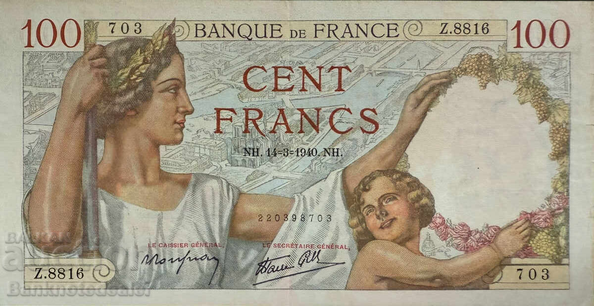 France 100 Francs 1940 Pick 94 Ref 8703
