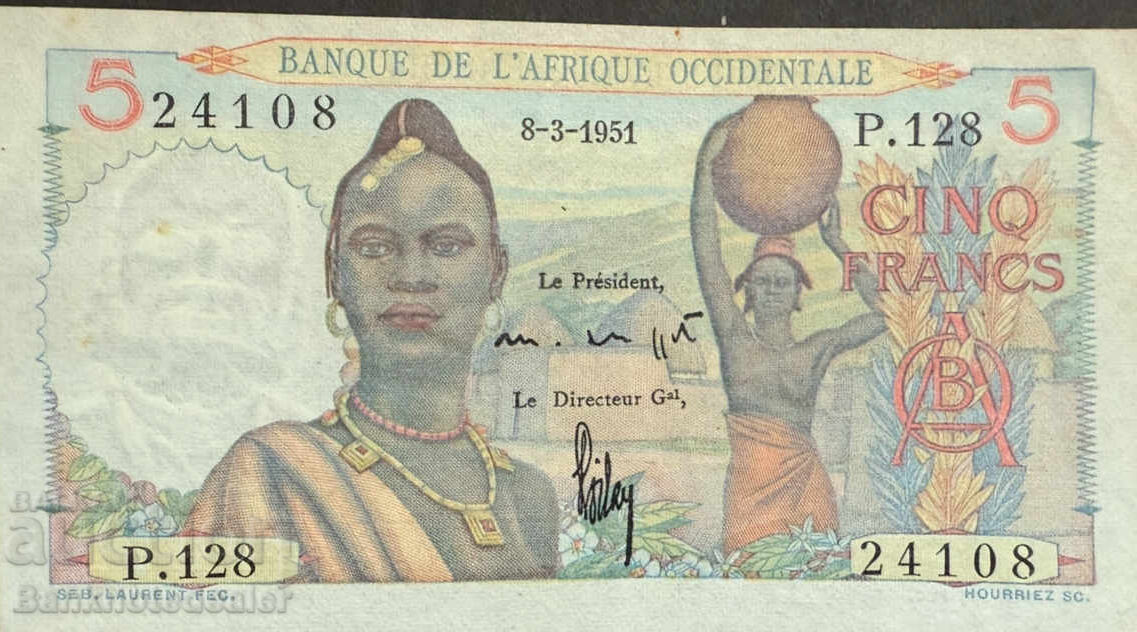 French West Africa 10 Francs 1951 Pick 37 Ref 4108