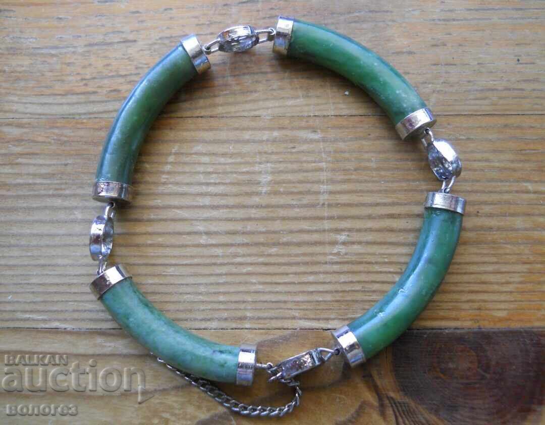Brățară veche cu zale din jad chinezesc verde