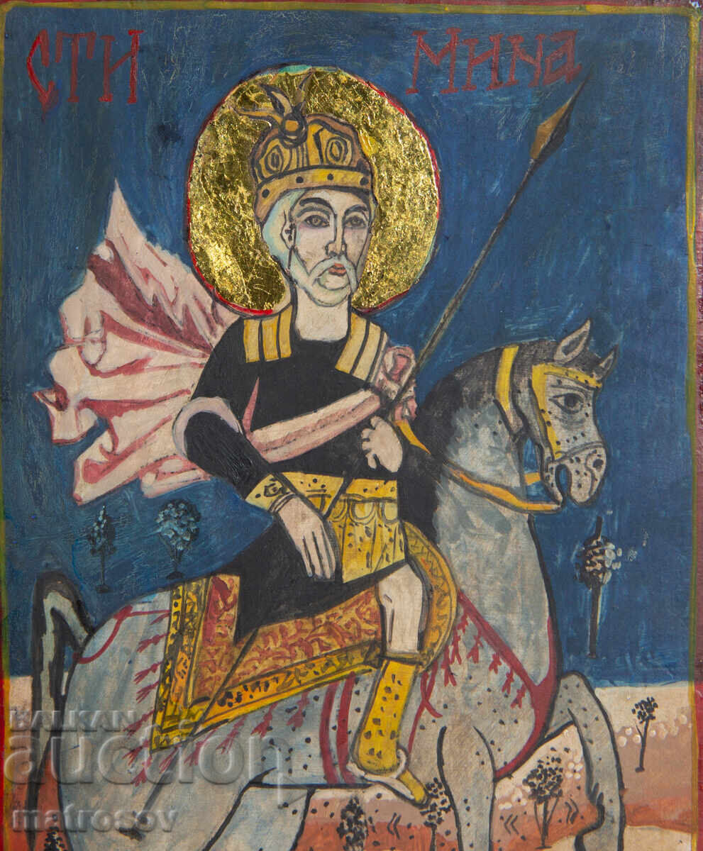 Delivery of Hand-painted icon, tempera paints, Saint Mina