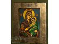 Icoană pictată manual, vopsele tempera, Sf. Fecioară Maria cu Pruncul