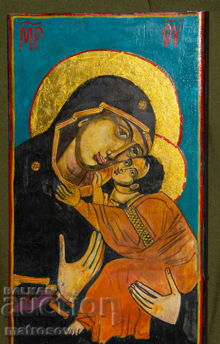 Auction  Hand-painted icon, tempera paints, Holy Mother with the Child