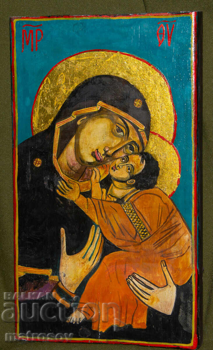 Hand-painted icon, tempera paints, Holy Mother with the Child