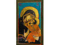 Icoană pictată manual, culori tempera, Sf. Fecioară Maria cu Pruncul