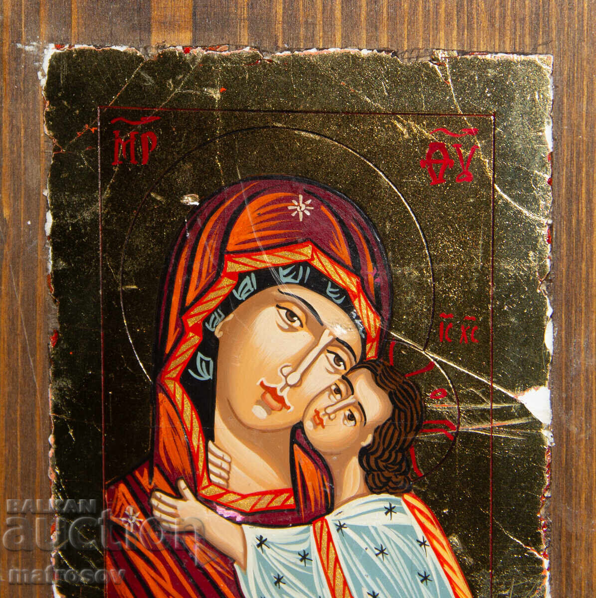 Delivery of Hand-painted icon, tempera paints, St. Mary with the Child