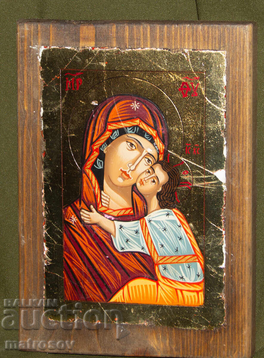 Hand-painted icon, tempera paints, St. Mary with the Child