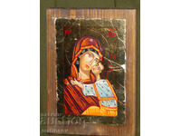 Icoană pictată manual, vopsele tempera, Sf. Fecioară Maria cu Pruncul