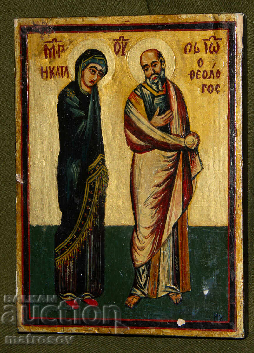 Hand-painted icon, tempera, St. Mary and John the Theologian