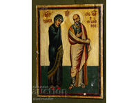 Icoană pictată manual, tempera, Sf. Fecioară Maria și Ioan Teologul