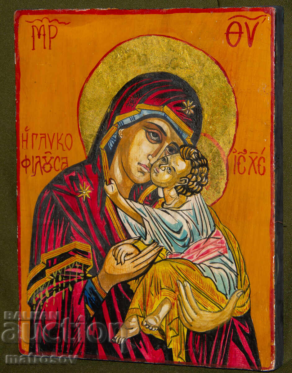 Auction  Hand-painted icon, tempera paints, St. Mary with the Child