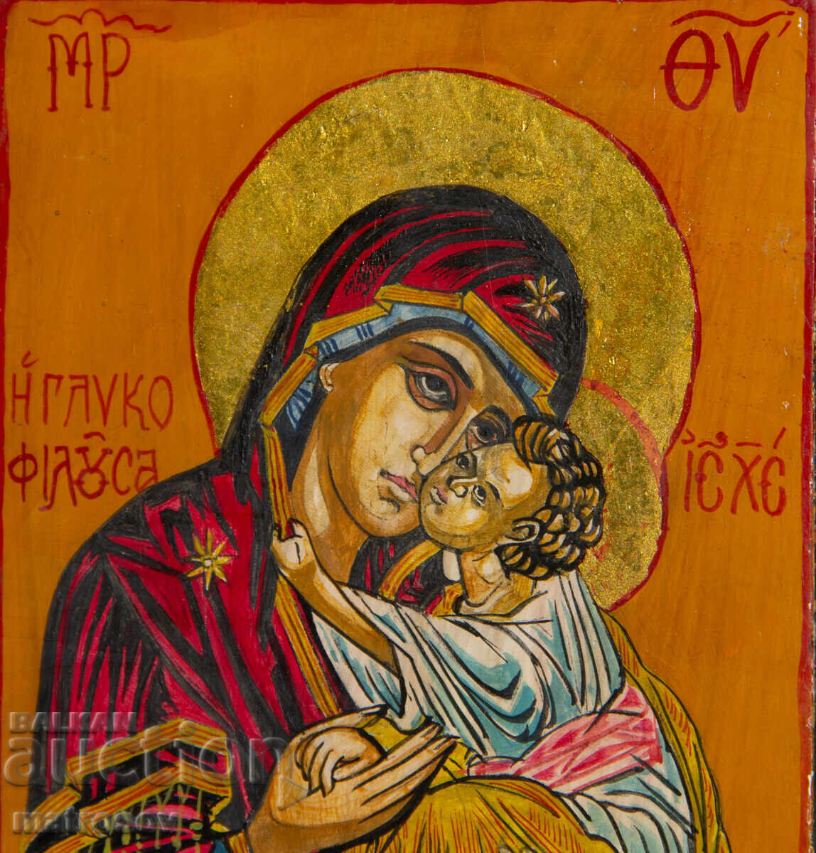 Delivery of Hand-painted icon, tempera paints, St. Mary with the Child