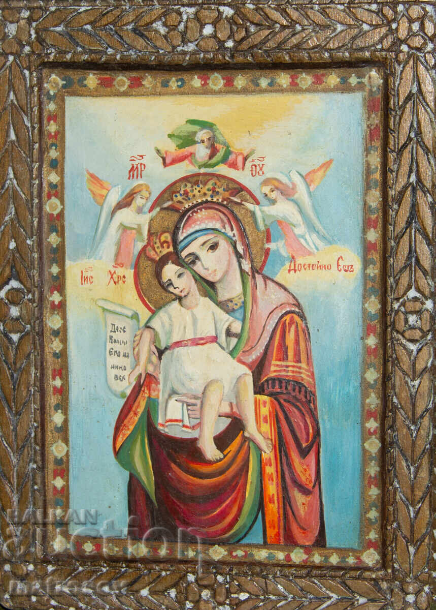 Auction  Hand-painted icon, tempera paints, St. Mary with the Child
