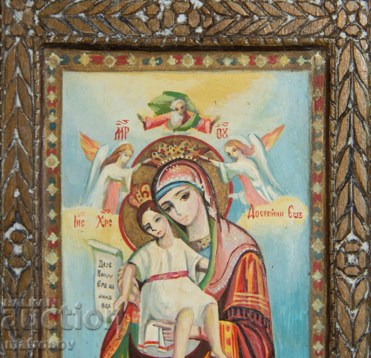 Delivery of Hand-painted icon, tempera paints, St. Mary with the Child