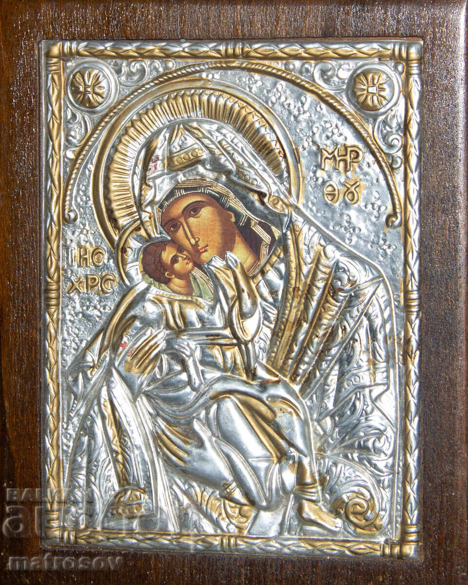 Εικόνα, μεταλλικά εξαρτήματα, λιθογραφία, Παναγία με το Θείο Βρέφος με τιμή 200.00 BGN | € 102.26