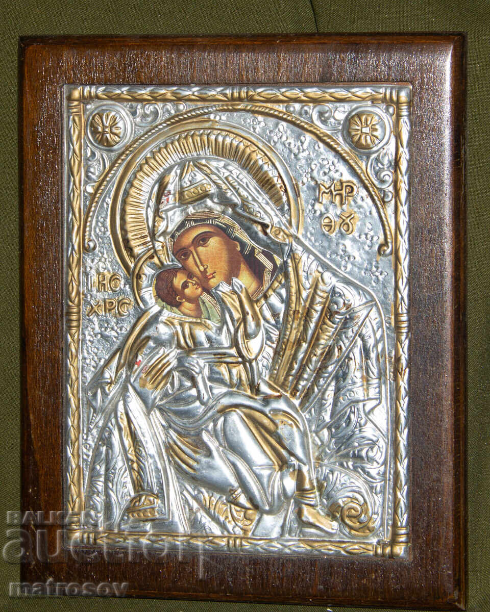 Δημοπρασία Εικόνα, μεταλλικά εξαρτήματα, λιθογραφία, Παναγία με το Θείο Βρέφος