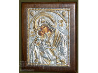 Икона, метален обков, литография, Богородица с Младенеца