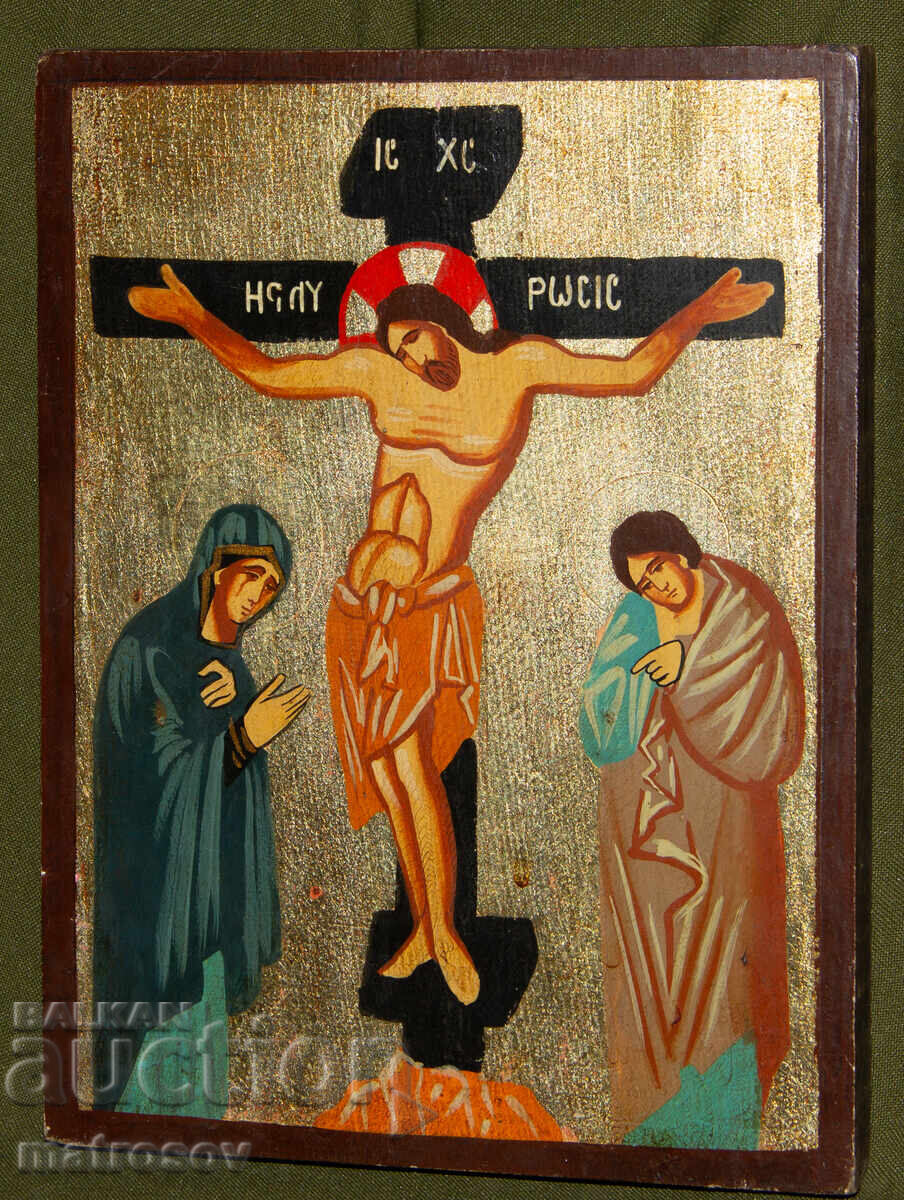 Σταύρωση, χειροποίητη εικόνα, τέμπερα, χρυσός βάρακ με τιμή 200.00 BGN | € 102.26