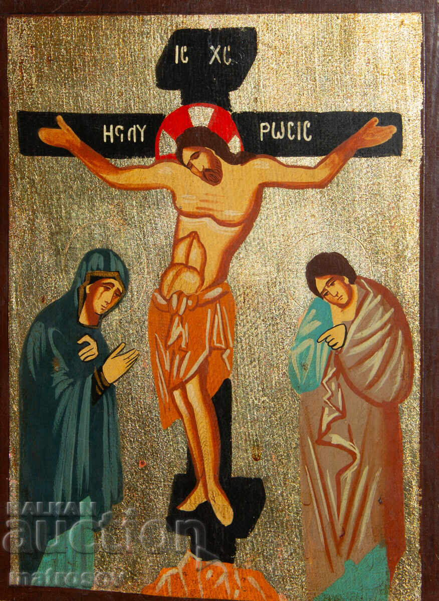 Δημοπρασία Σταύρωση, χειροποίητη εικόνα, τέμπερα, χρυσός βάρακ