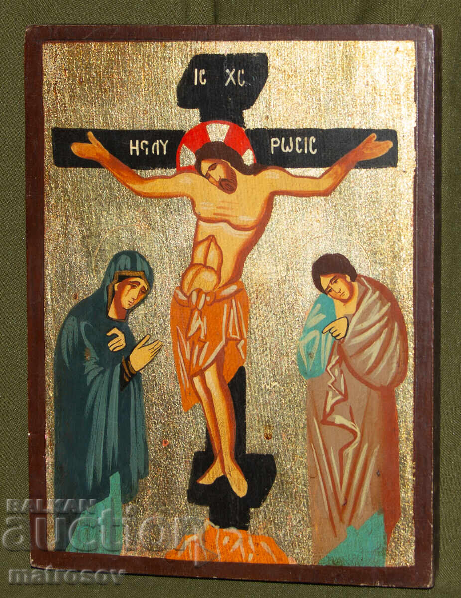 Σταύρωση, χειροποίητη εικόνα, τέμπερα, χρυσός βάρακ