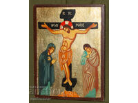 Crucifixion, hand-painted icon, tempera, gold leaf