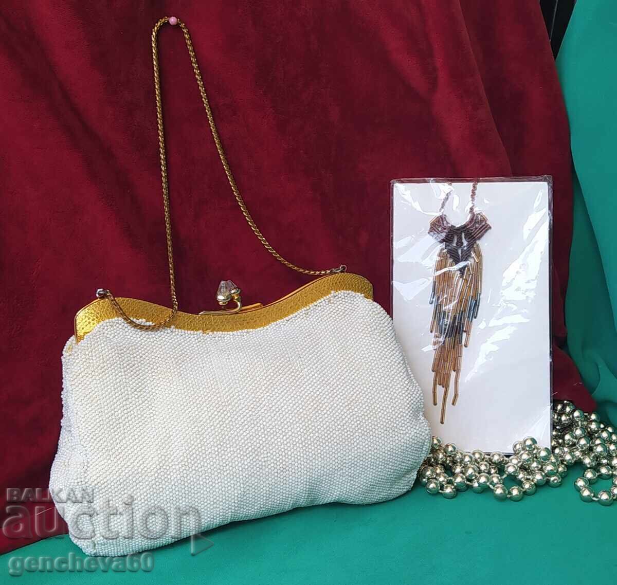 Vintage beaded bag and macrame necklace Vintage beaded bag and macrame necklace