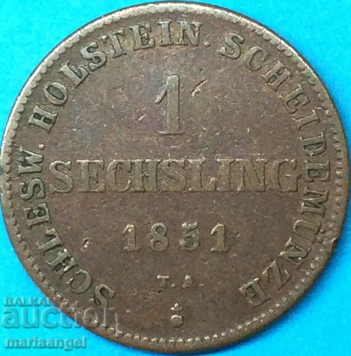 1 Zechsling 1851 Γερμανία Schleswig-Holstein - αρκετά σπάνιο - 7