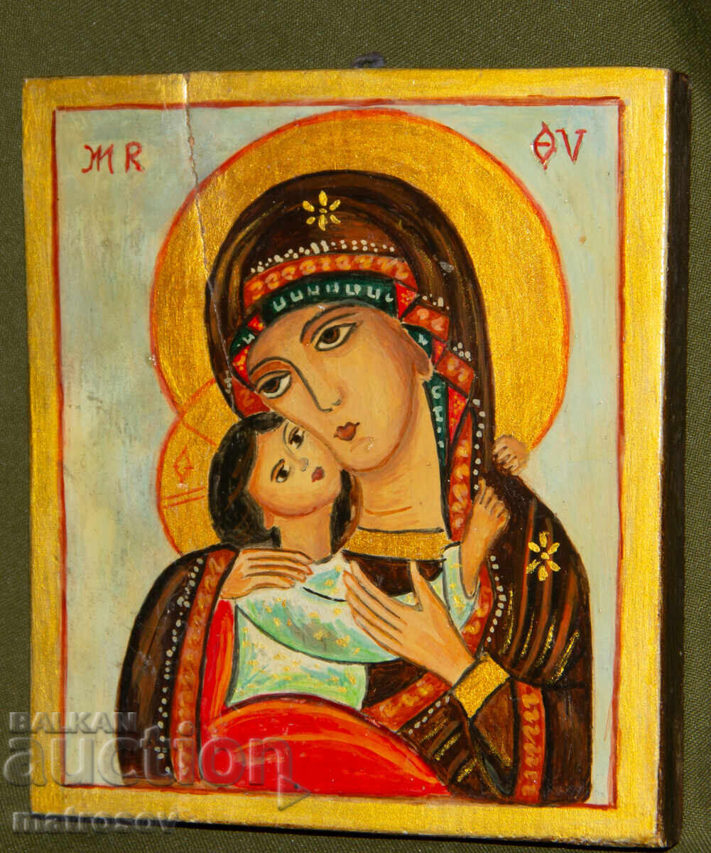 Icoană pictată manual, vopsele tempera, Sf. Fecioară Maria cu Pruncul cu preț 200.00 BGN | € 102.26