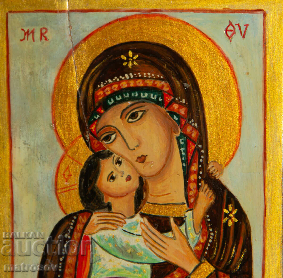 Livrarea Icoană pictată manual, vopsele tempera, Sf. Fecioară Maria cu Pruncul