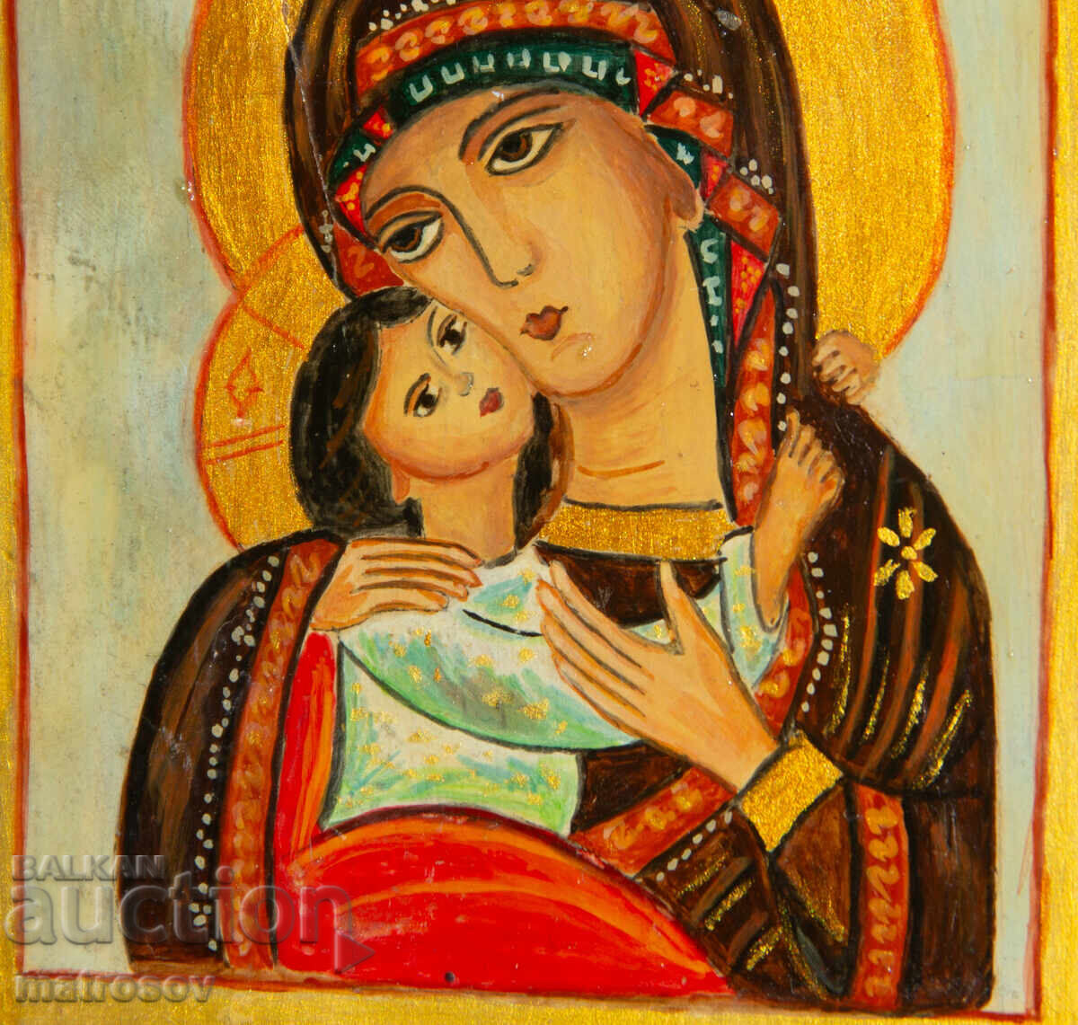 Icoană pictată manual, vopsele tempera, Sf. Fecioară Maria cu Pruncul - 5