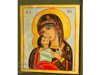 Icoană pictată manual, vopsele tempera, Sf. Fecioară Maria cu Pruncul