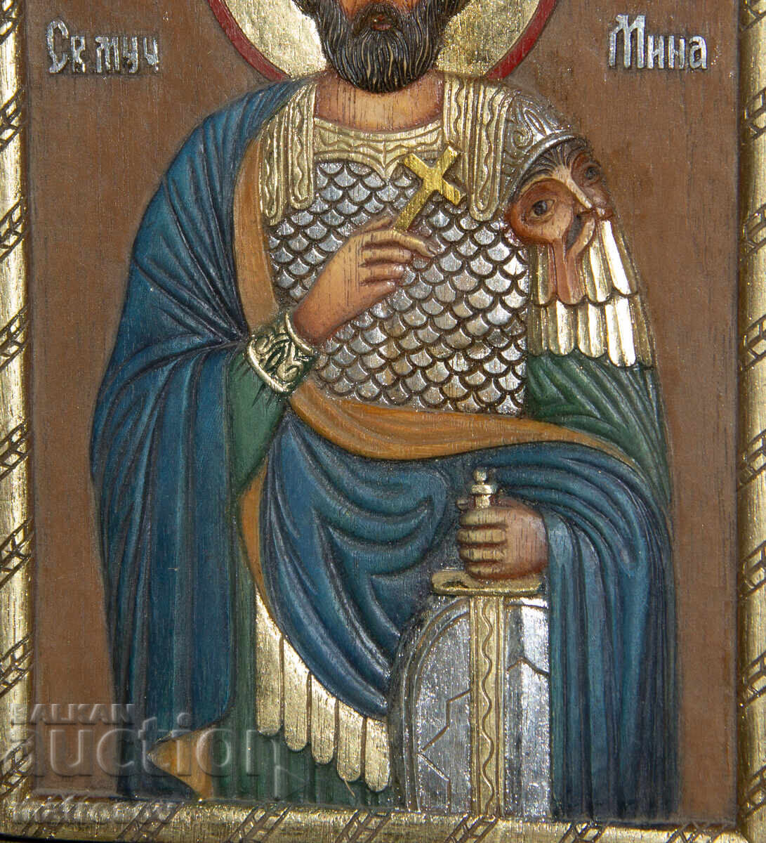 Icoană pictată manual, vopsele tempera, Sfântul Mina - 5