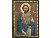 Icoană pictată manual, vopsele tempera, Sfântul Mina