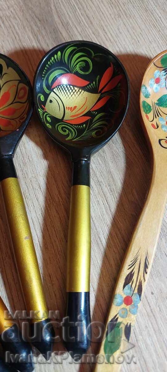 Auction Russian Khokhloma Souvenir Spoons, 5 Pieces, for Connoisseurs Auction Russian Khokhloma Souvenir Spoons, 5 Pieces, for Connoisseurs
