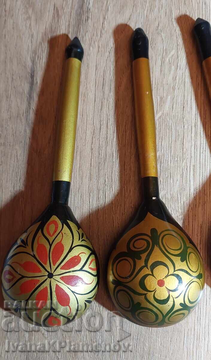 Russian Khokhloma Souvenir Spoons, 5 Pieces, for Connoisseurs - 7 Russian Khokhloma Souvenir Spoons, 5 Pieces, for Connoisseurs - 7