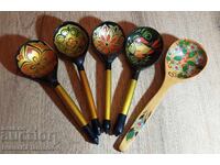 Russian Khokhloma Souvenir Spoons, 5 Pieces, for Connoisseurs