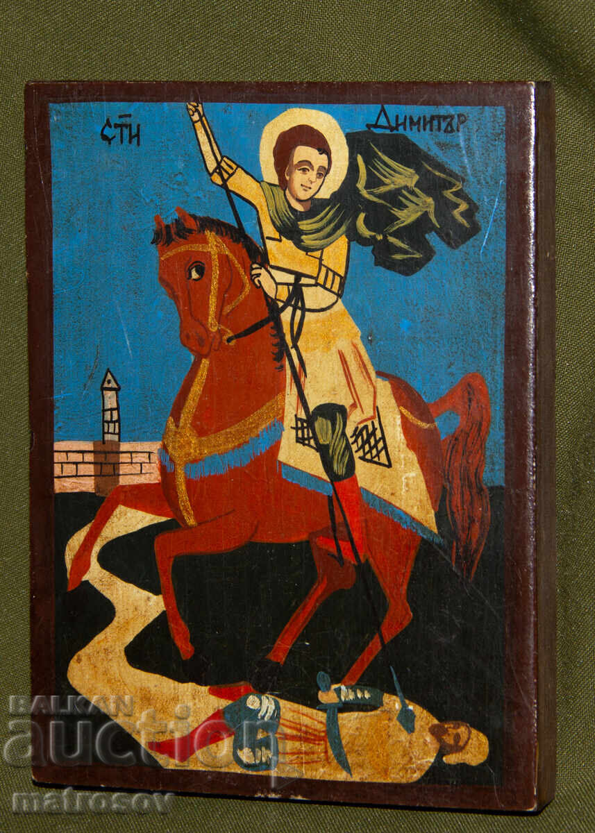 Licitație Icoană pictată manual, culori tempera, Sfântul Dumitru