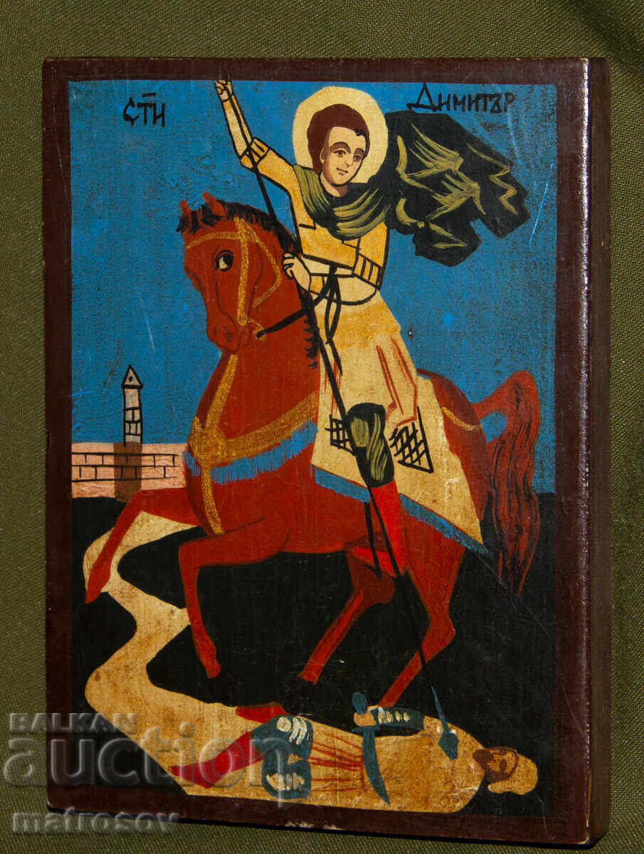 Icoană pictată manual, culori tempera, Sfântul Dumitru