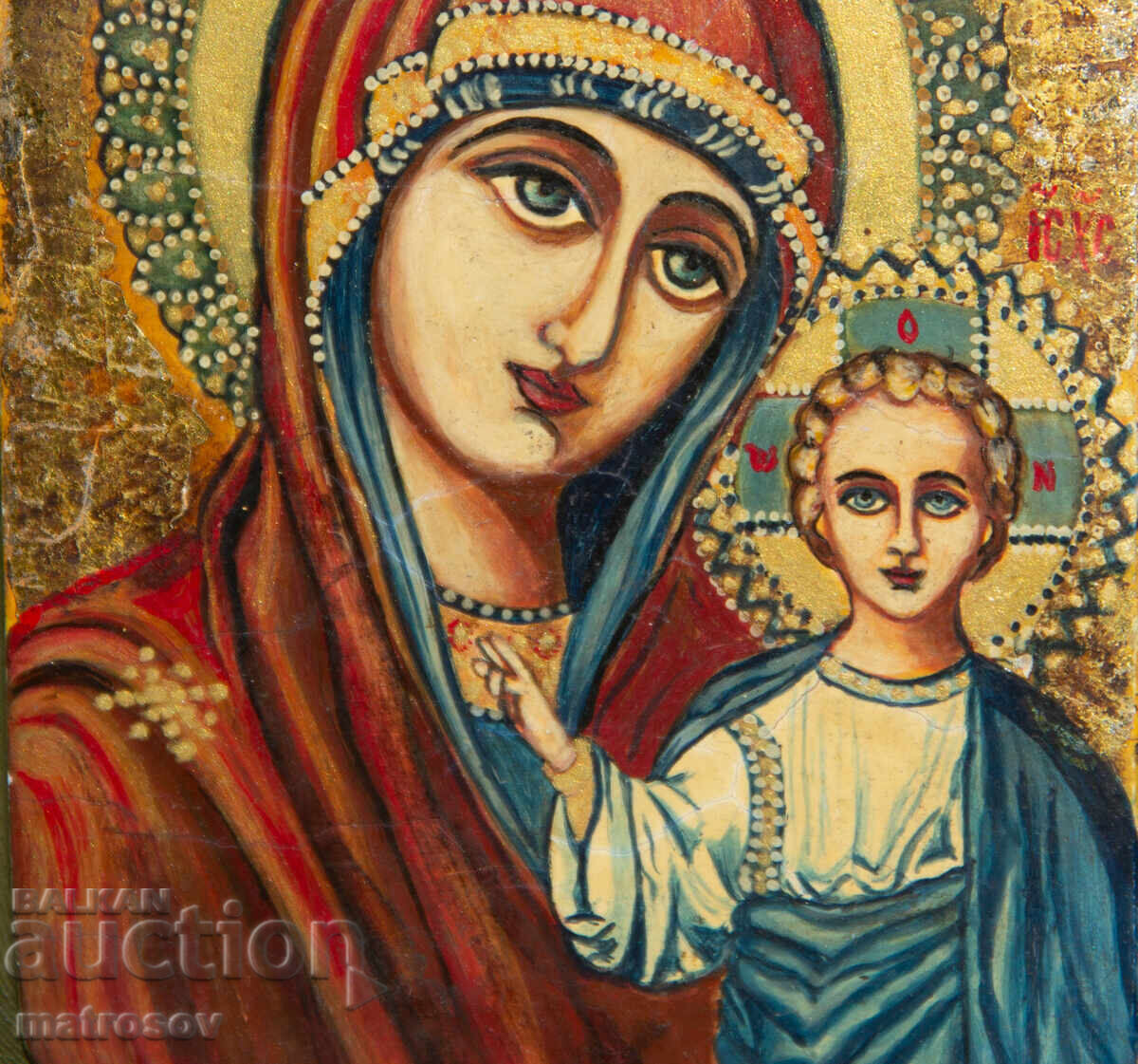Saint Mary with the Child, hand-painted icon, tempera paints - 5