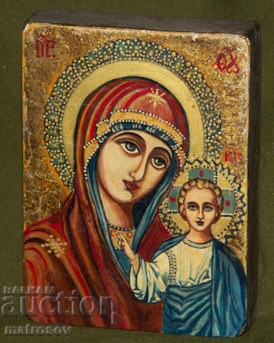 Saint Mary with the Child, hand-painted icon, tempera paints