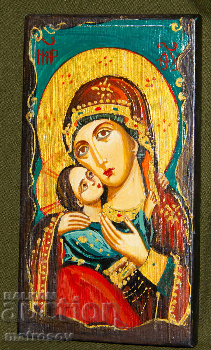 Δημοπρασία Συλλογή της Θεοτόκου με το Βρέφος, χειροποίητη εικόνα, τέμπερα